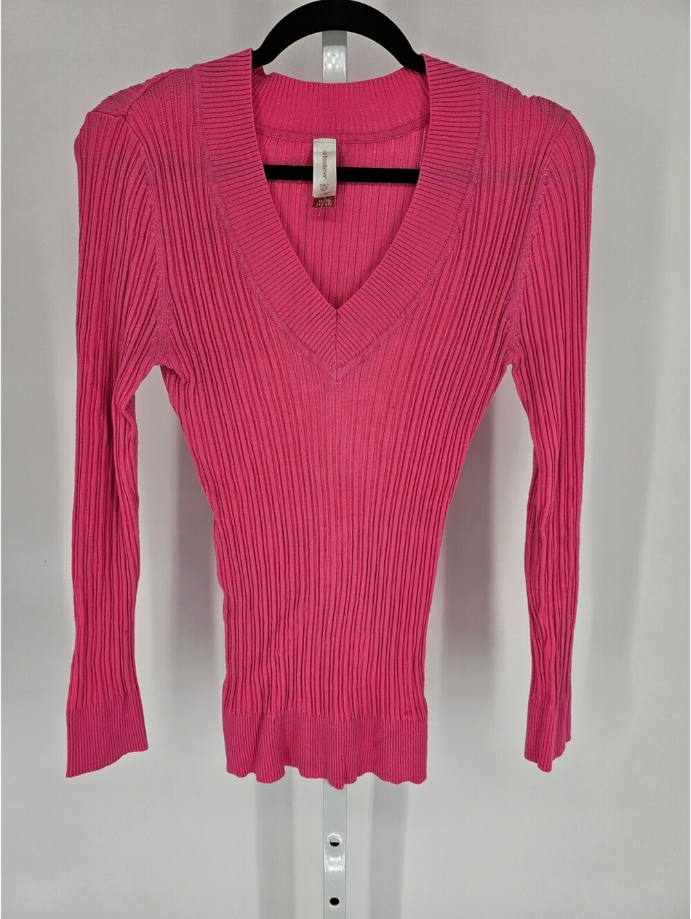 No Boundaries Women's Pink V-neck Long Sleeve Corded Knit Sweater Size XL